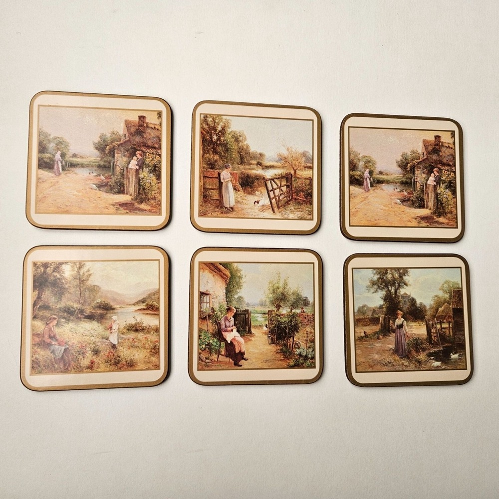 Pimpernel Coasters Country Life 4 x 4 England Village Cork Backed Mat Set 6 Read